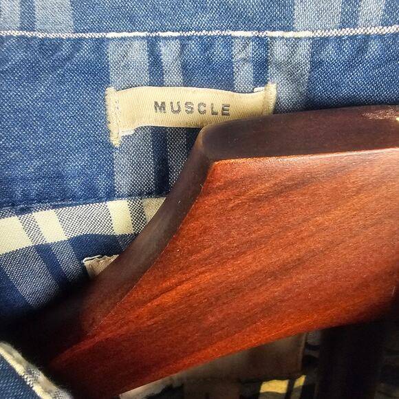 Abercrombie & Fitch Muscle Fit Plaid Flannel Shirt Mens Large Blue Cotton - Picture 5 of 5